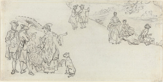 Ladies and Gentlemen in a Country Park by Paul Sandby (British, 1731 - 1809), 16X12"(A3)Poster Print