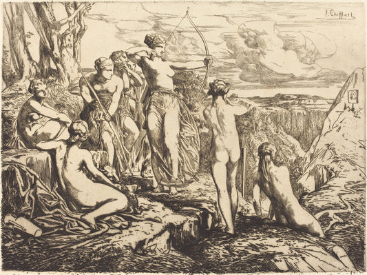 Diana and Her Nymphs by François-Nicolas Chifflart (French, 1825 - 1901), 16X12"(A3)Poster Print