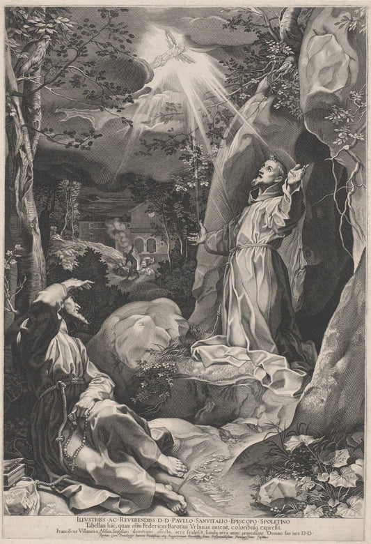 Saint Francis Receiving the Stigmata by Francesco Villamena, after Federico Barocci (Italian, 1566 - 1624), 16X12"(A3)Poster Print