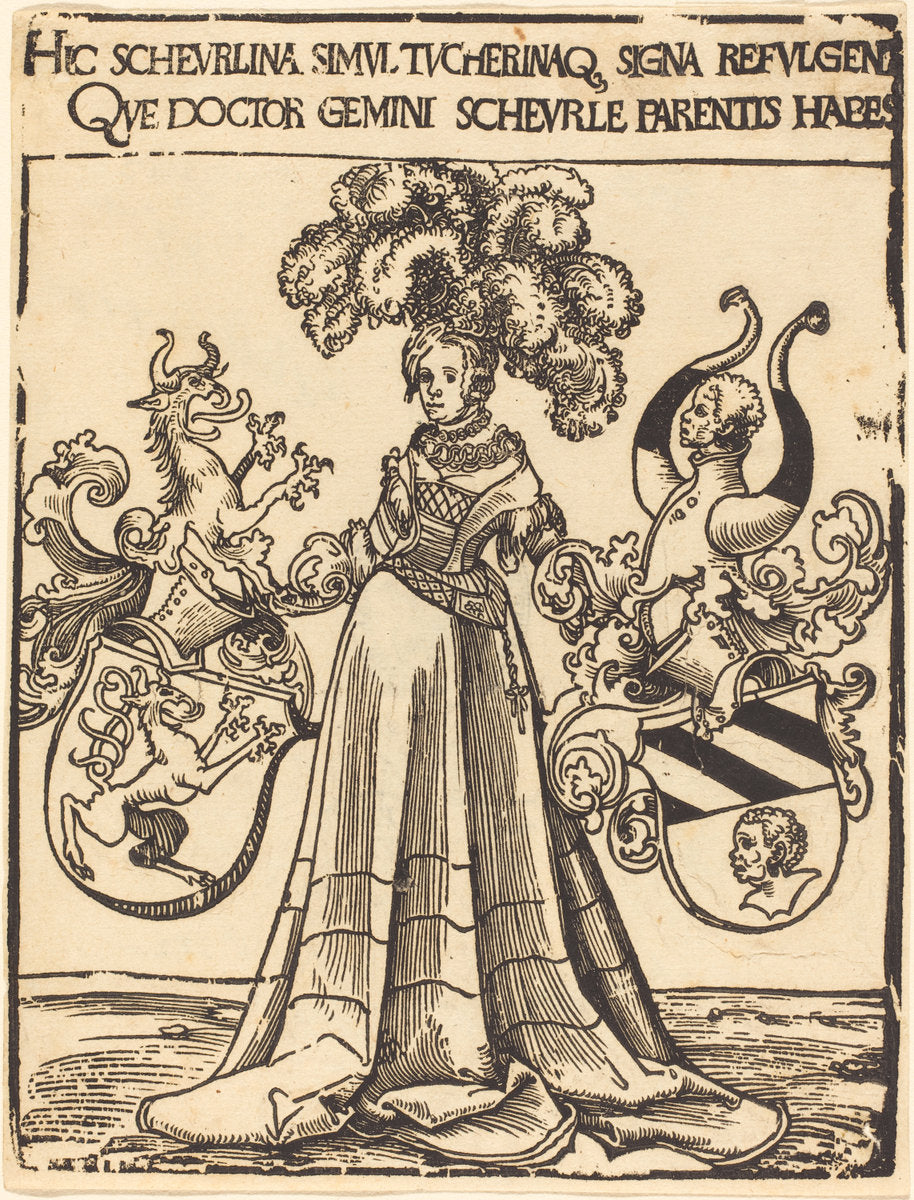 Bookplate of Scheurl and Tucher by Lucas Cranach the Elder (German, 1472 - 1553), 16X12"(A3)Poster Print