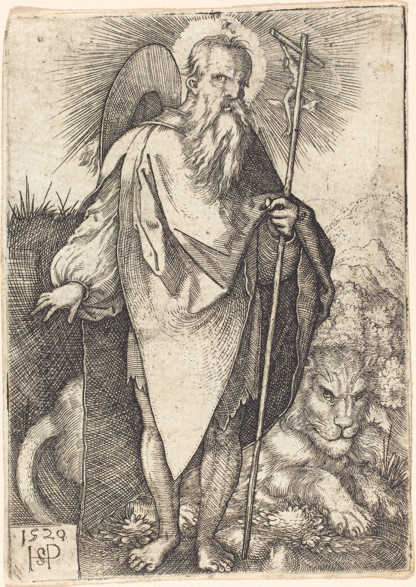 Saint Jerome Standing by Sebald Beham (German, 1500 - 1550), 16X12"(A3)Poster Print