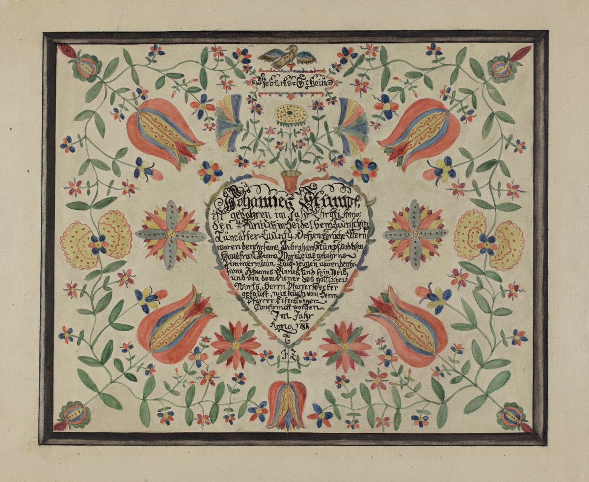 Certificate, Birth and Baptismal; (Fractur) by Ruth Thomson (American, active c. 1935), 16X12"(A3)Poster Print
