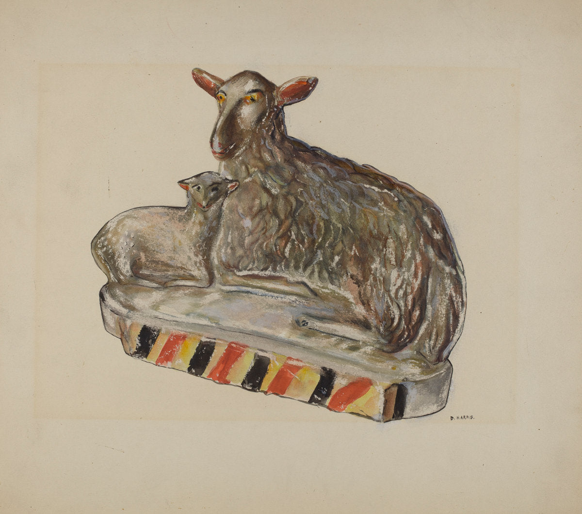 Pa. German Chalkware Sheep by Dorothy Harris (American, active c. 1935), 16X12"(A3)Poster Print