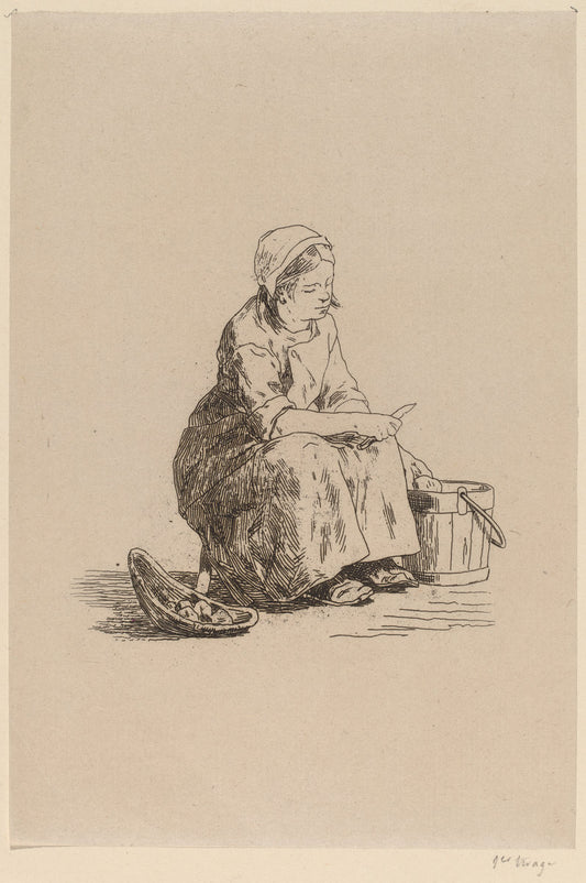 The Little Potato Peeler (La petite peleuse de pommes de terre) by Félicien Rops (Belgian, 1833 - 1898), 16X12"(A3)Poster Print
