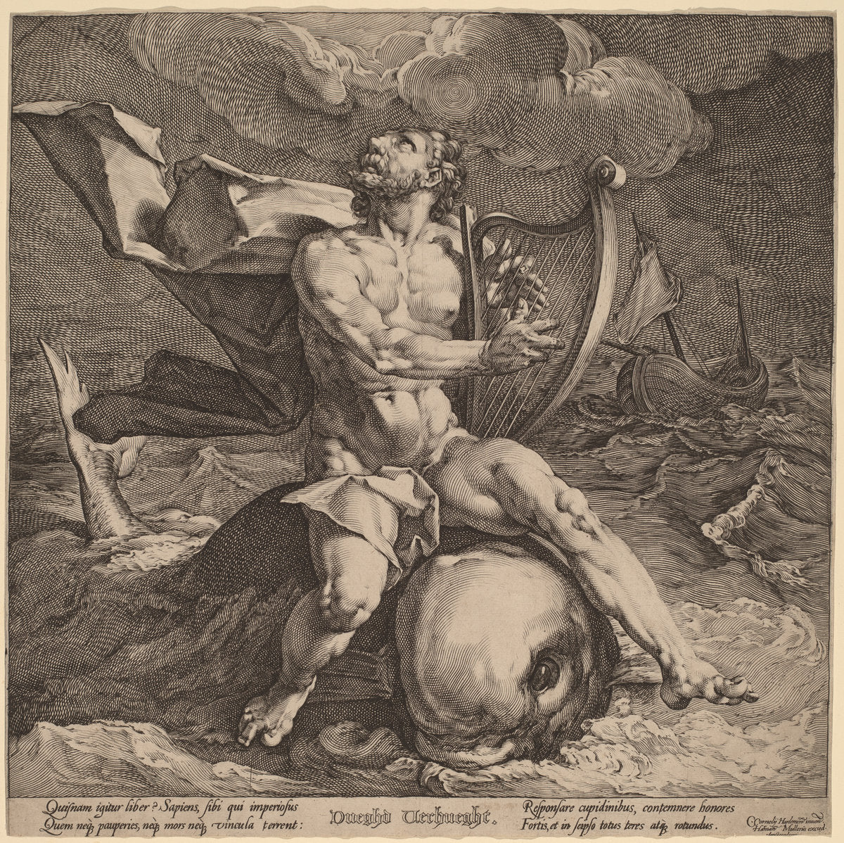 Arion on a Dolphin by Jan Muller, after Cornelis Cornelisz van Haarlem (Dutch, 1571 - 1628), 16X12"(A3)Poster Print
