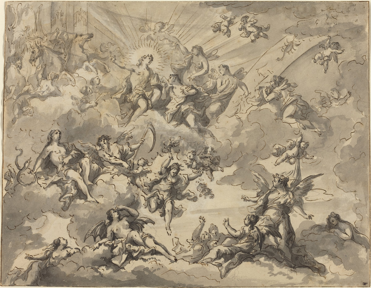 Apollo and the Muses by Giuseppe Valeriani (Italian, c. 1708 - 1761), 16X12"(A3)Poster Print