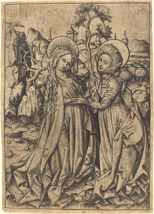 The Visitation by Master E.S. (German, active c. 1450 - active 1467), 16X12"(A3)Poster Print