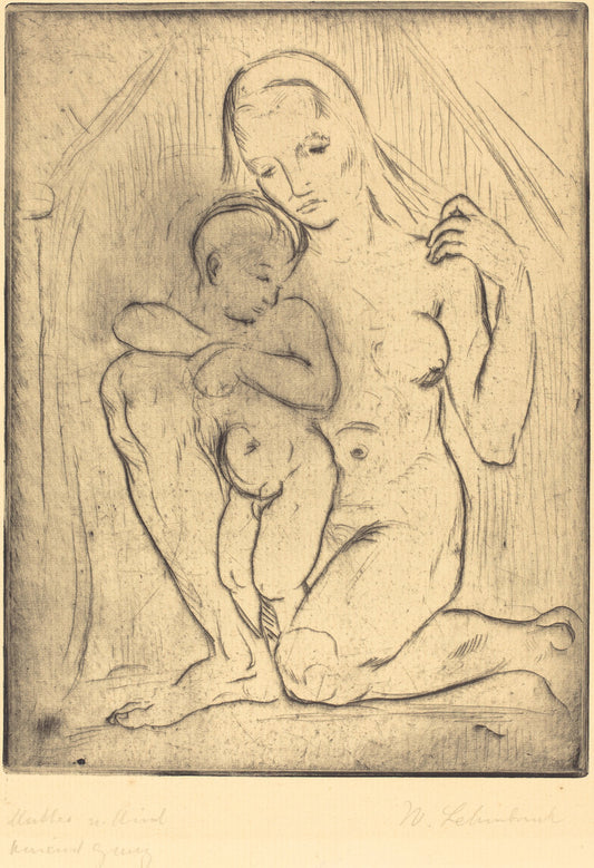 Mutter und Kind (Mother and Child) by Wilhelm Lehmbruck (German, 1881 - 1919), 16X12"(A3)Poster Print
