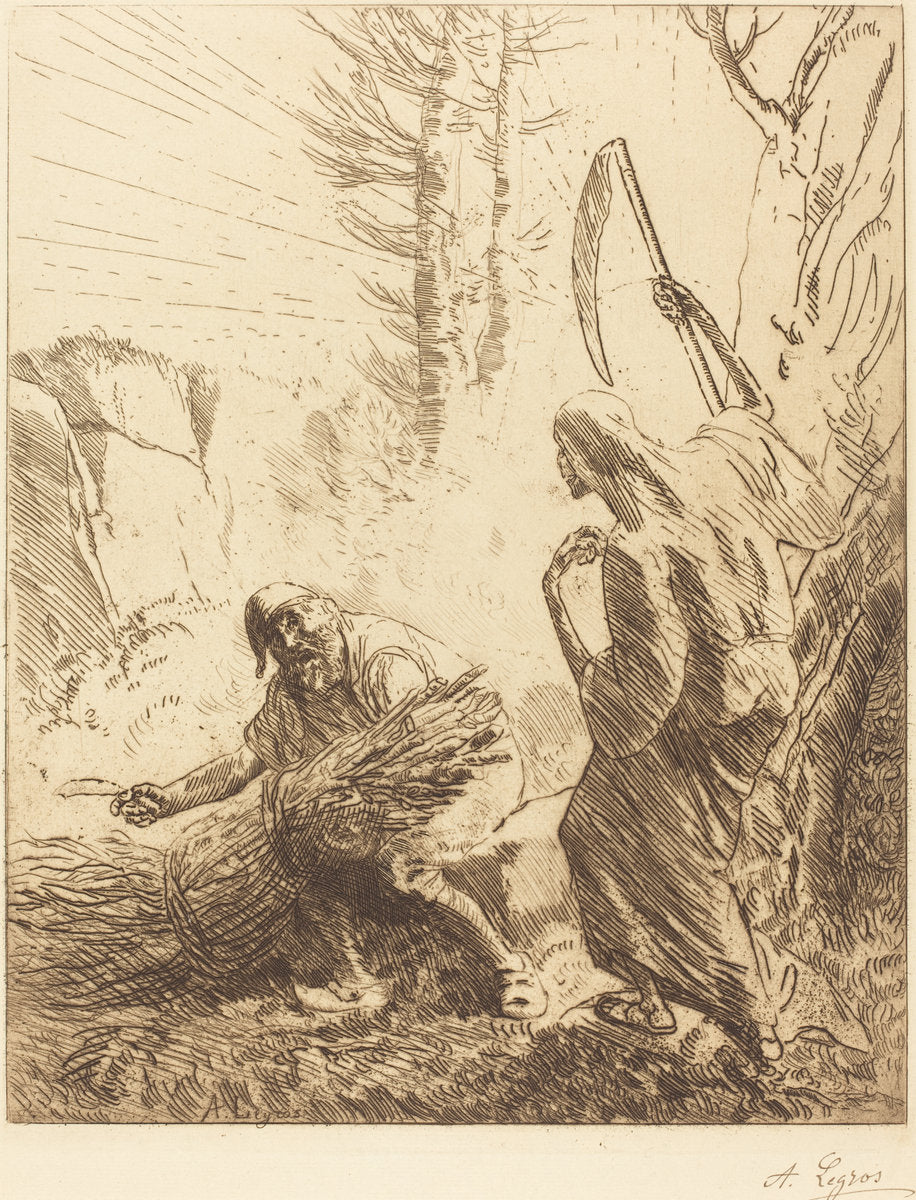 Death and the Woodcutter, 3rd plate (La mort et le bucheron) by Alphonse Legros (French, 1837 - 1911), 16X12"(A3)Poster Print