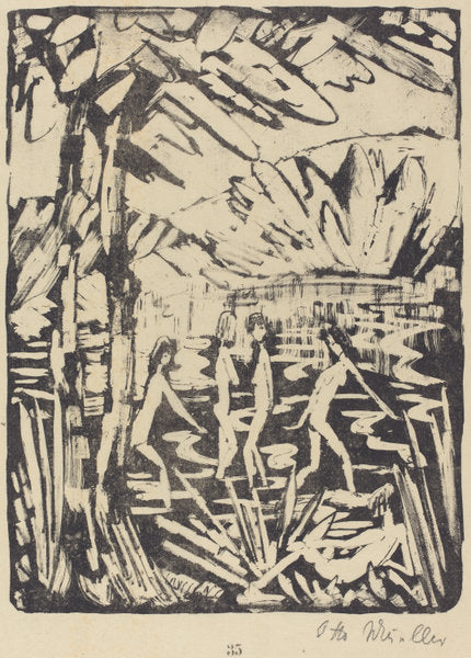 Five Girls at a Forest Pond (Funf Madchen am Waldteich) by Otto Müller (German, 1874 - 1930), 16X12"(A3)Poster Print