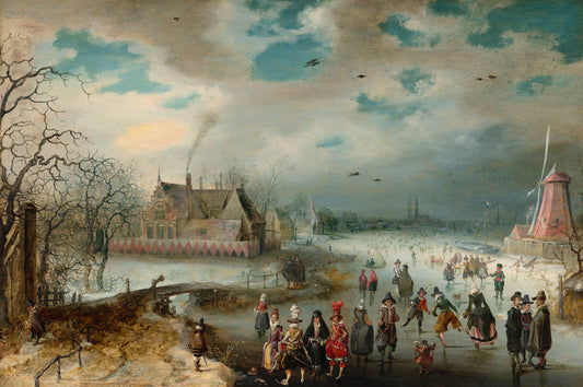Skating on the Frozen Amstel River by Adam van Breen (Dutch, c. 1585 - 1640), 16X12"(A3)Poster Print