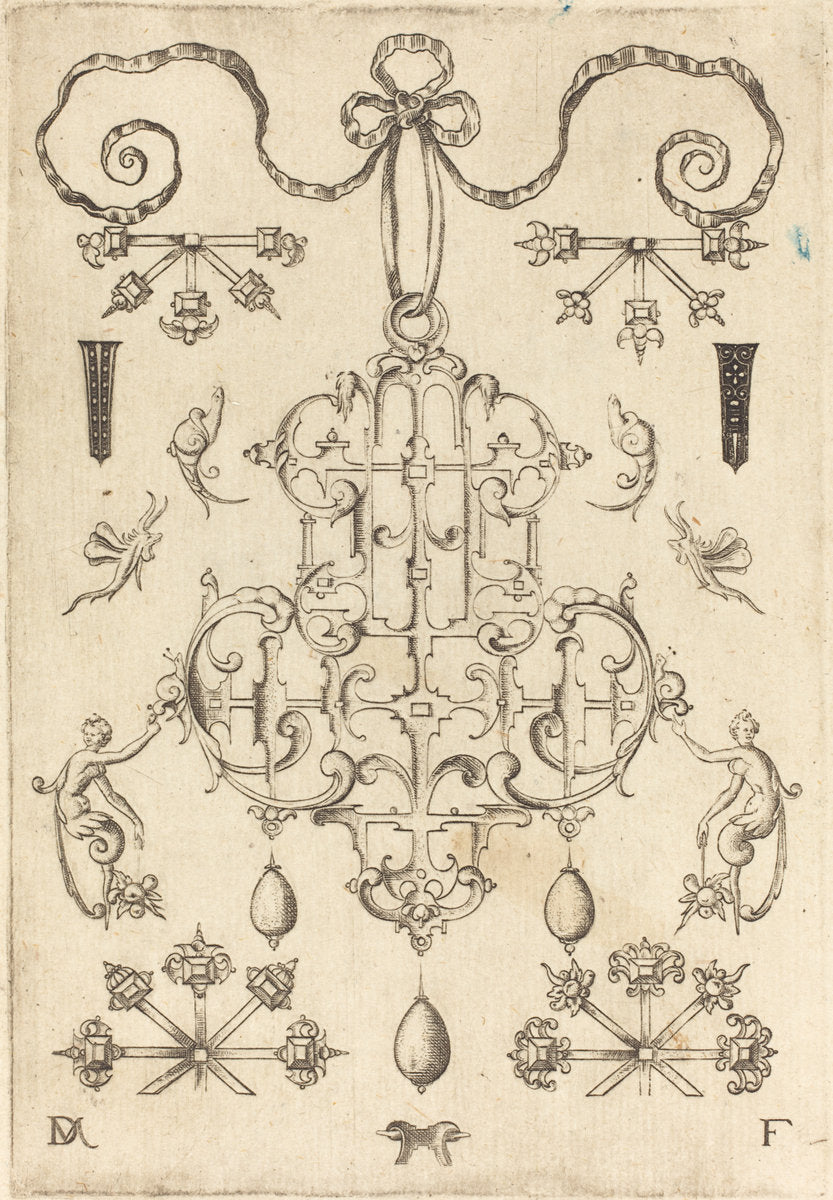 Large Pendant with Three Drops Below by Daniel Mignot (German, active 1593/1596), 16X12"(A3)Poster Print