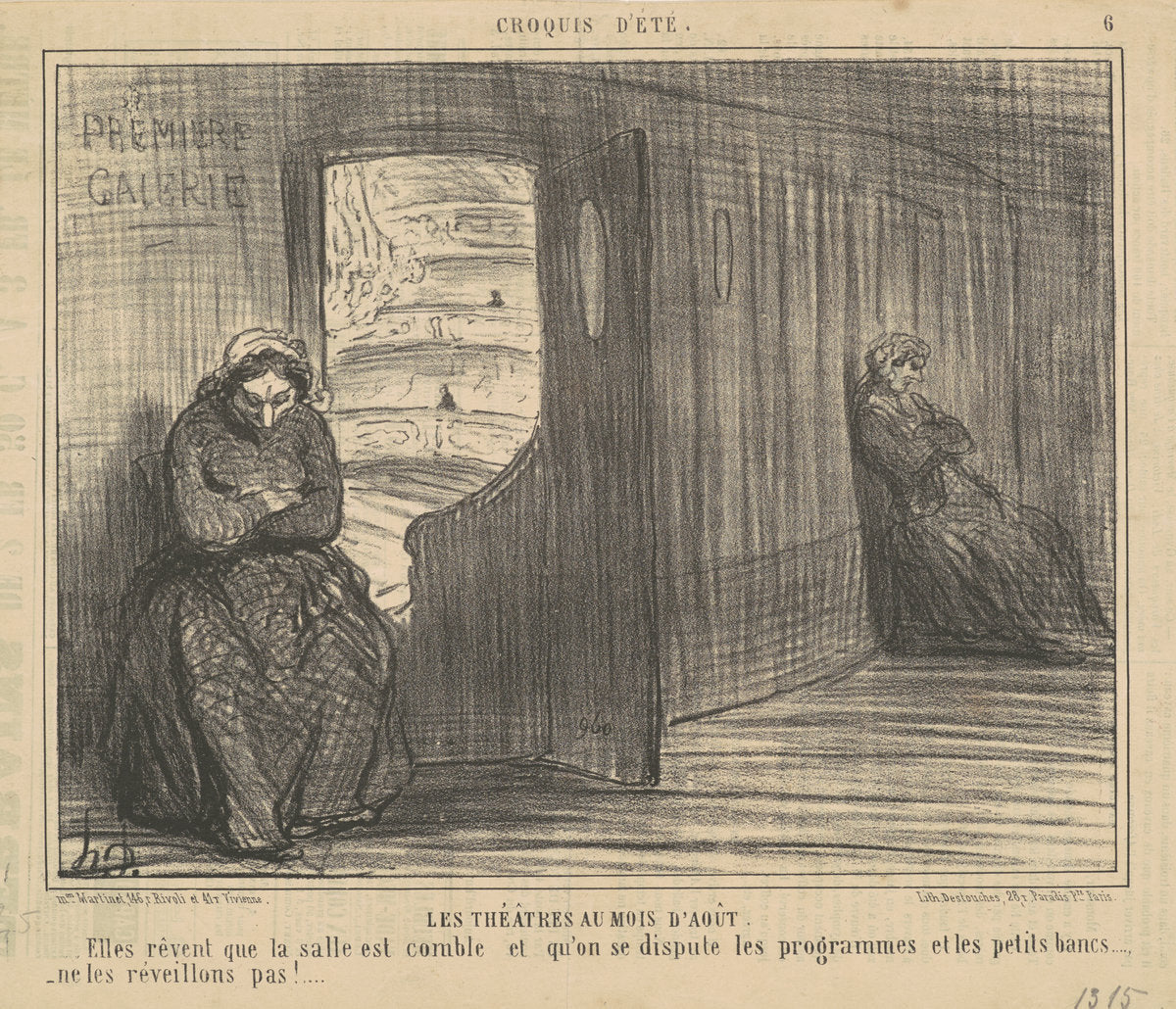 Les thèatres au mois d'aout by Honoré Daumier (French, 1808 - 1879), 16X12"(A3)Poster Print