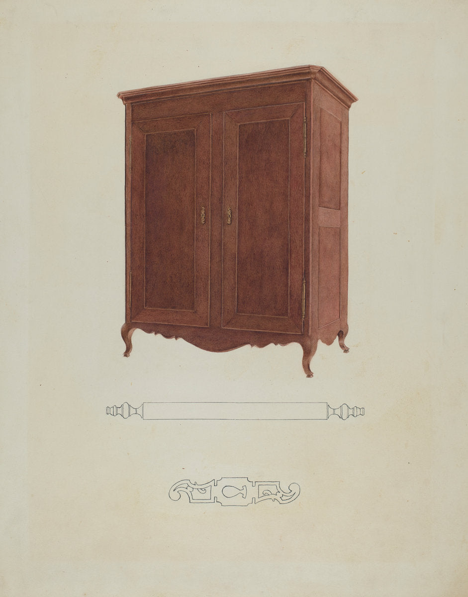 Wooden Armoire by Adele Brooks (American, active c. 1935), 16X12"(A3)Poster Print