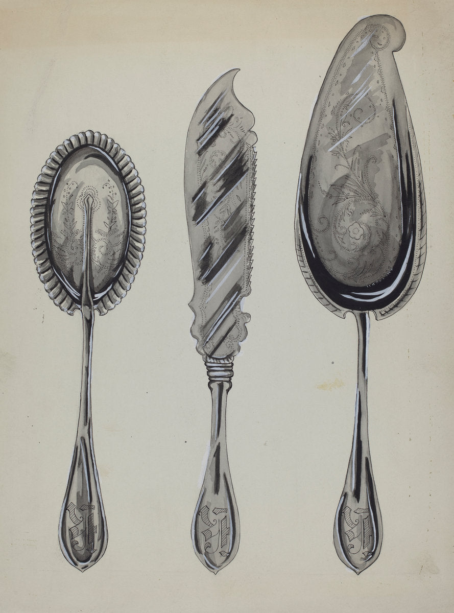 Silver Serving Set by Ellen Duncan (American, active c. 1935), 16X12"(A3)Poster Print