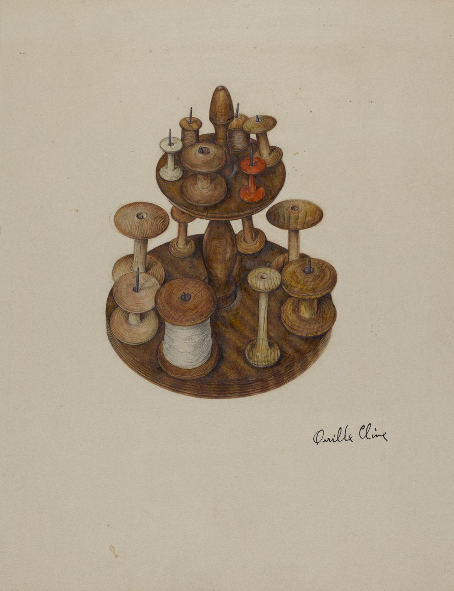 Shaker Spool Rack and Spools by Orville Cline (American, active c. 1935), 16X12"(A3)Poster Print
