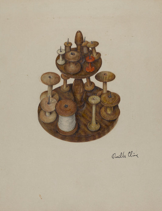 Shaker Spool Rack and Spools by Orville Cline (American, active c. 1935), 16X12"(A3)Poster Print