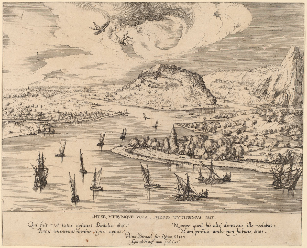 River Landscape with the Fall of Icarus by Simon Novellanus after Pieter Bruegel the Elder (German, active c. 1560/1590), 16X12"(A3)Poster Print