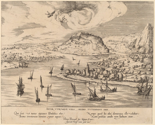 River Landscape with the Fall of Icarus by Simon Novellanus after Pieter Bruegel the Elder (German, active c. 1560/1590), 16X12"(A3)Poster Print