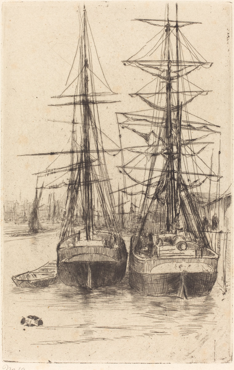 Two Ships by James McNeill Whistler (American, 1834 - 1903), 16X12"(A3)Poster Print