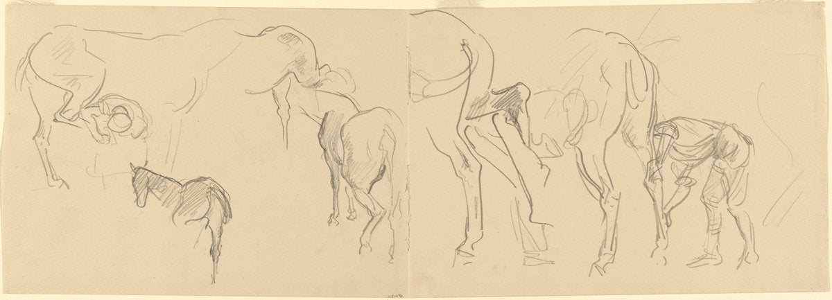 Studies for "Shoeing Calvary Horses at the Front" [recto] by John Singer Sargent (American, 1856 - 1925), 16X12"(A3)Poster Print
