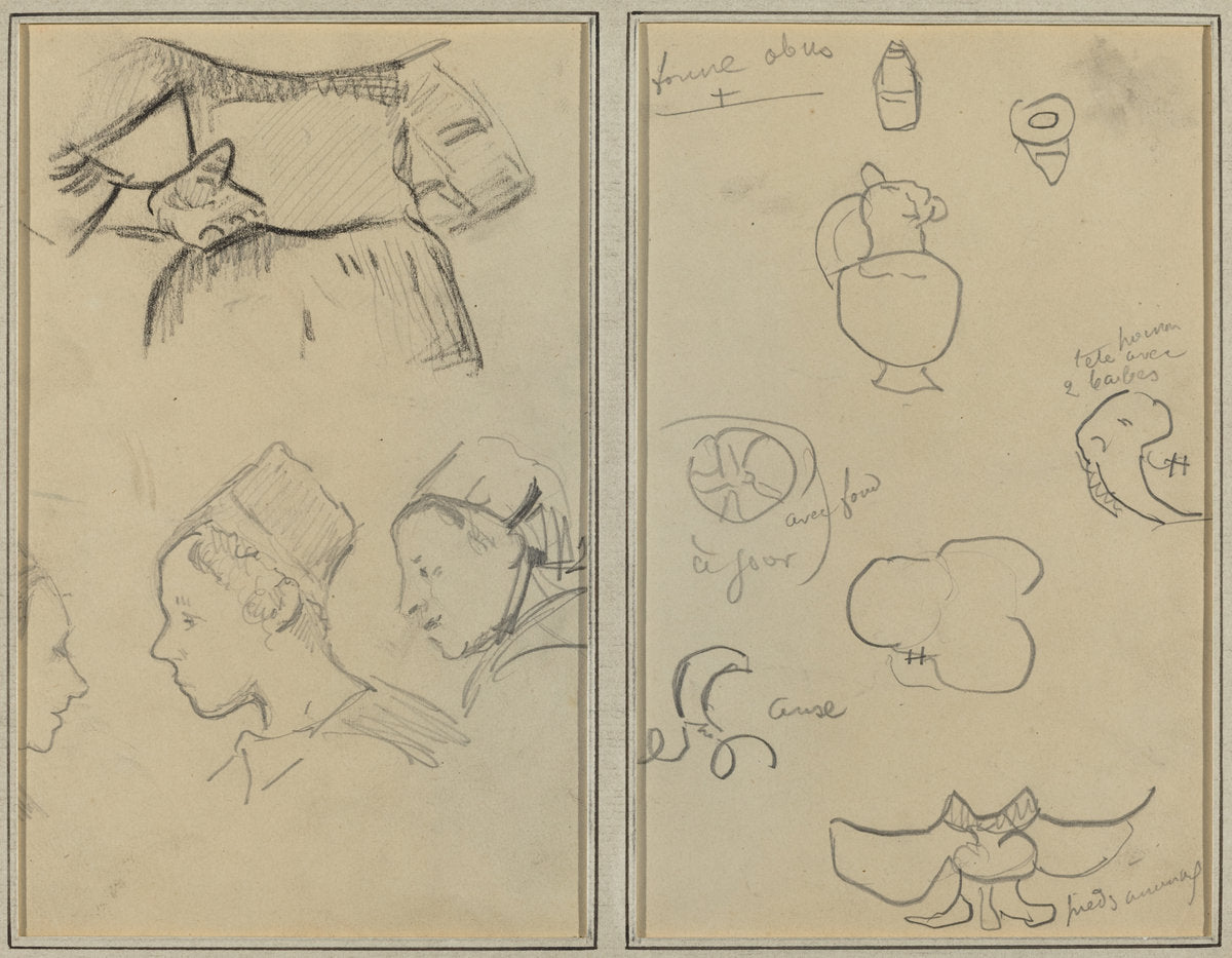Four Studies of Breton Women; Shapes and Vases [verso] by Paul Gauguin (French, 1848 - 1903), 16X12"(A3)Poster Print
