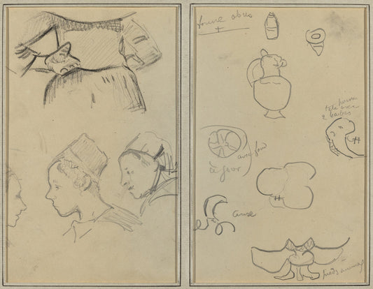 Four Studies of Breton Women; Shapes and Vases [verso] by Paul Gauguin (French, 1848 - 1903), 16X12"(A3)Poster Print