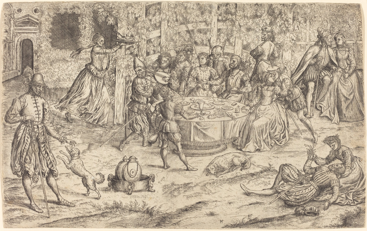 Banquet in the Park of a French Castle by Master HS (French, active 1566), 16X12"(A3)Poster Print