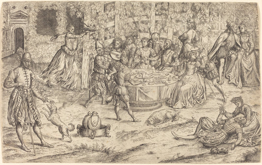 Banquet in the Park of a French Castle by Master HS (French, active 1566), 16X12"(A3)Poster Print