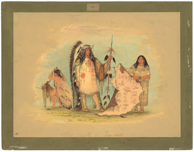 Mandan War Chief with His Favorite Wife by George Catlin (American, 1796 - 1872), 16X12"(A3)Poster Print