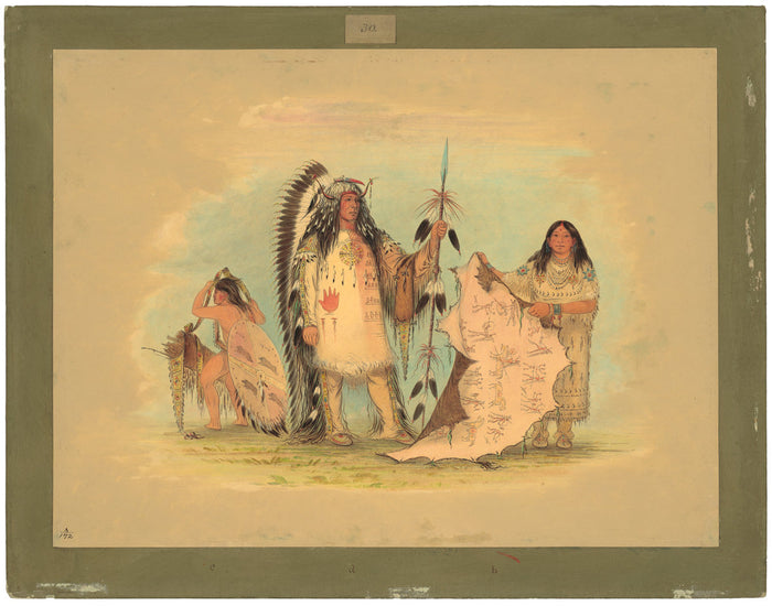 Mandan War Chief with His Favorite Wife by George Catlin (American, 1796 - 1872), 16X12