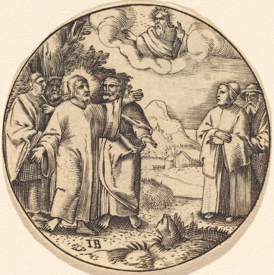engraving by after Master IB (Christ with Three of His Apostles), 16X12"(A3)Poster Print