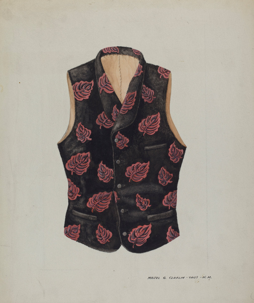 Embroidered Velvet Vest by Majel G. Claflin (American, active c. 1935), 16X12"(A3)Poster Print