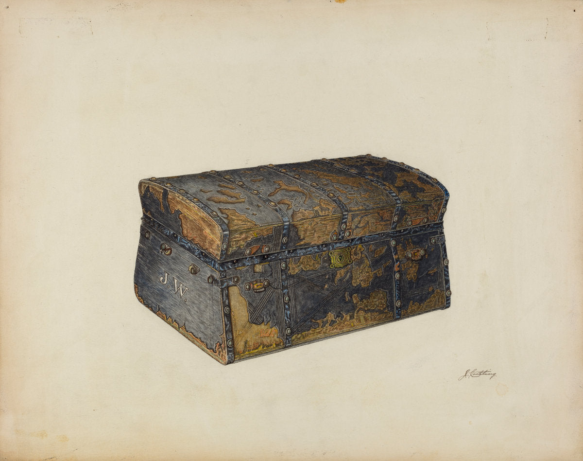 Leather Covered Trunk by John Cutting (American, active c. 1935), 16X12"(A3)Poster Print