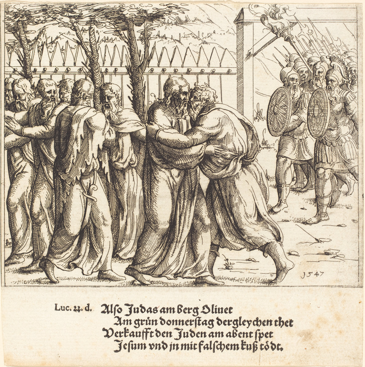 The Kiss of Judas by Augustin Hirschvogel (German, 1503 - 1553), 16X12"(A3)Poster Print