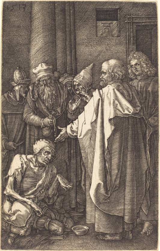 Saint Peter and Saint John Healing a Cripple at the Gate of the Temple by Albrecht Dürer (German, 1471 - 1528), 16X12"(A3)Poster Print