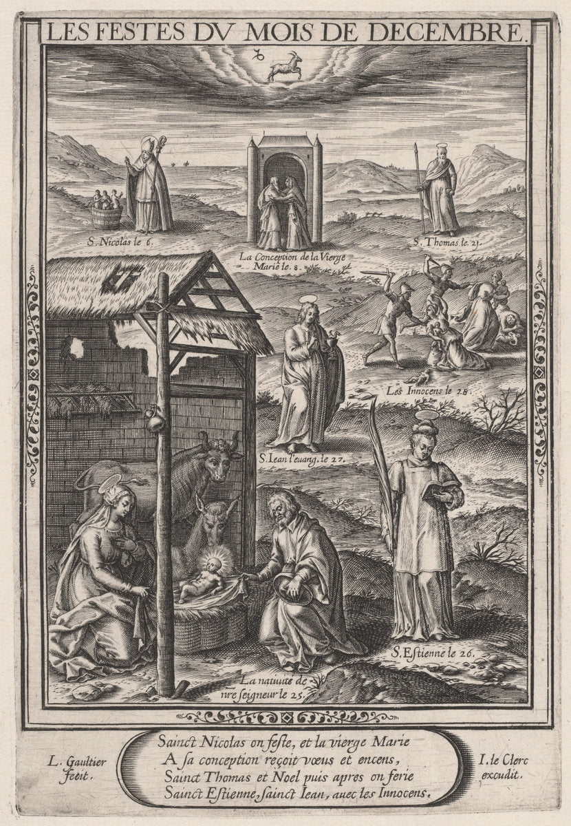 Les Festes du mois de Decembre (December: The Nativity) by Léonard Gaultier (French, 1561 - 1641), 16X12"(A3)Poster Print