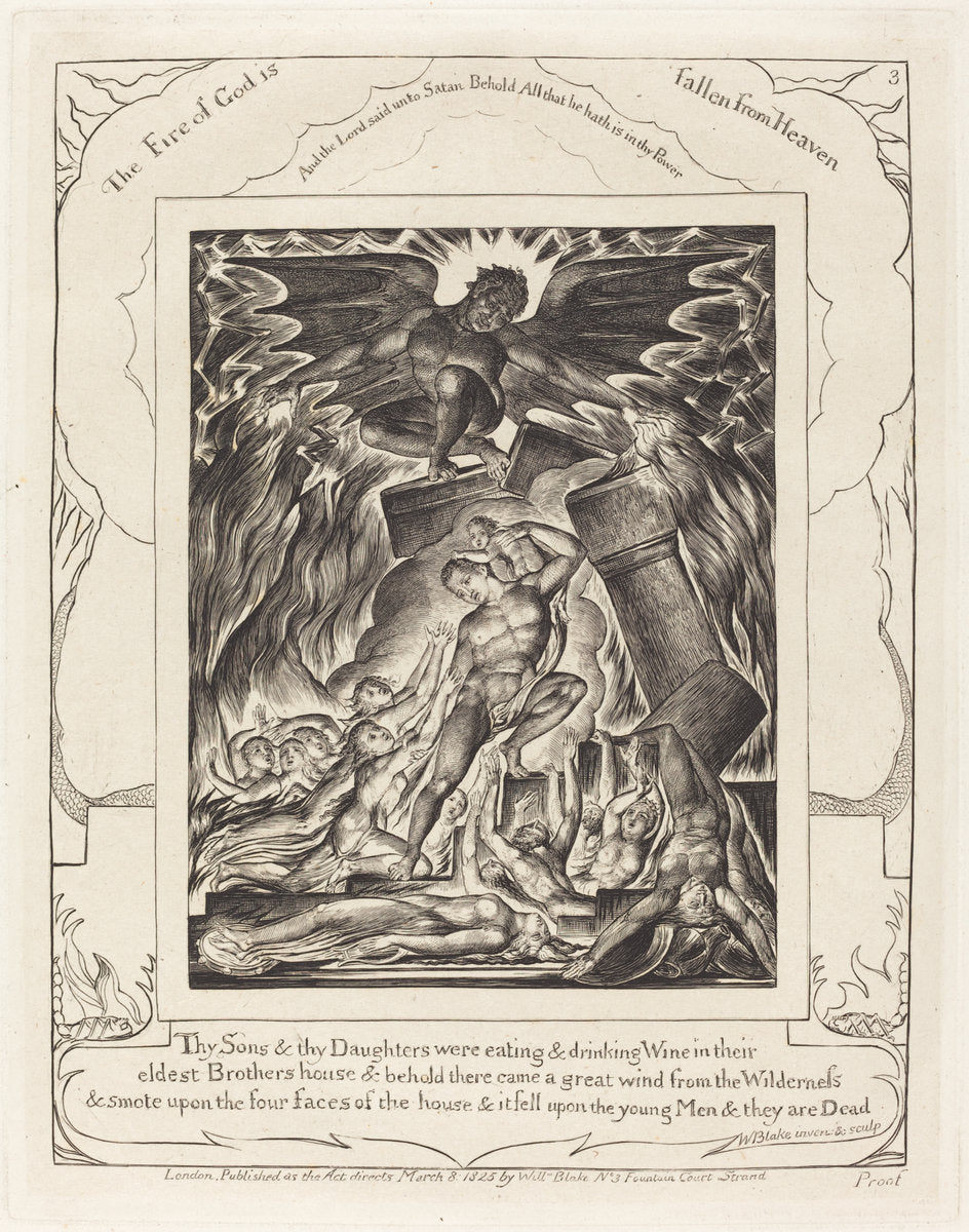 The Destruction of Job's Sons by William Blake (British, 1757 - 1827), 16X12"(A3)Poster Print