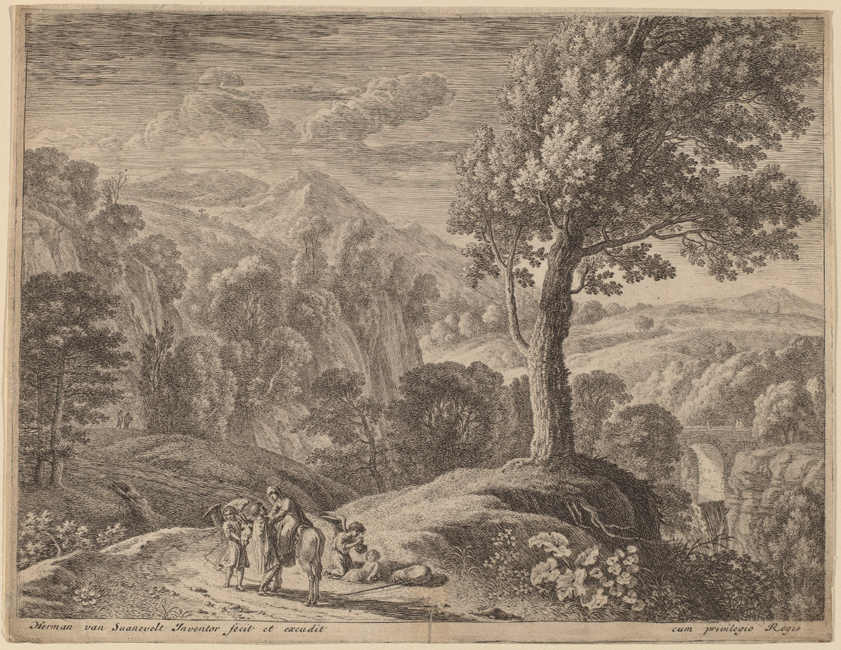 The Large Tree and the Cascade by Herman van Swanevelt (Dutch, c. 1600 - 1655), 16X12"(A3)Poster Print