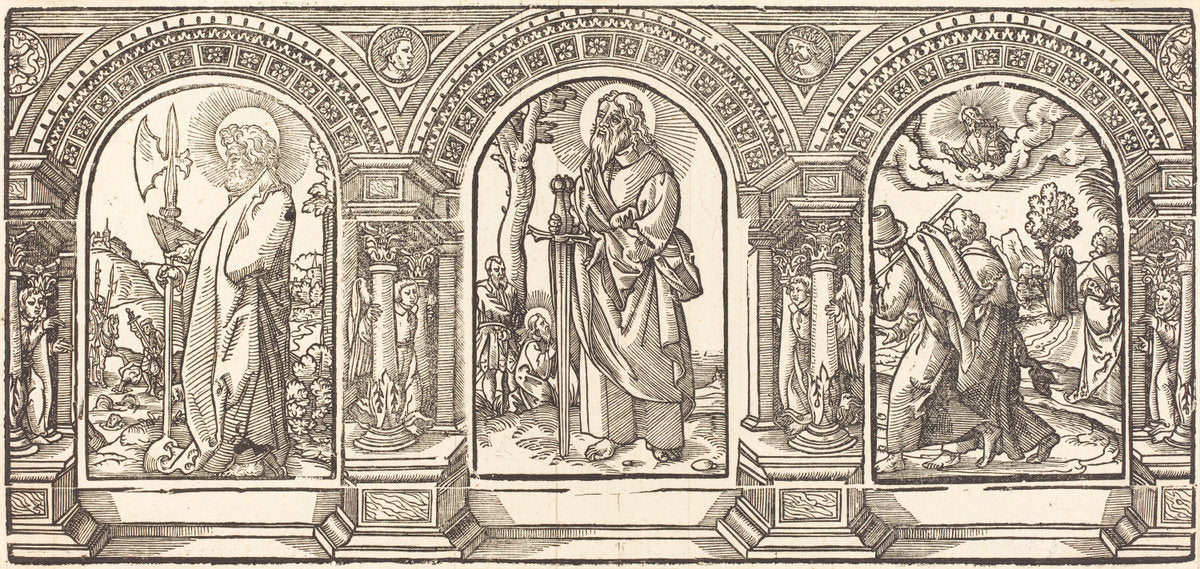 woodcut by German 16th Century after Martin Schongauer (Christ and His Disciples V), 16X12"(A3)Poster Print