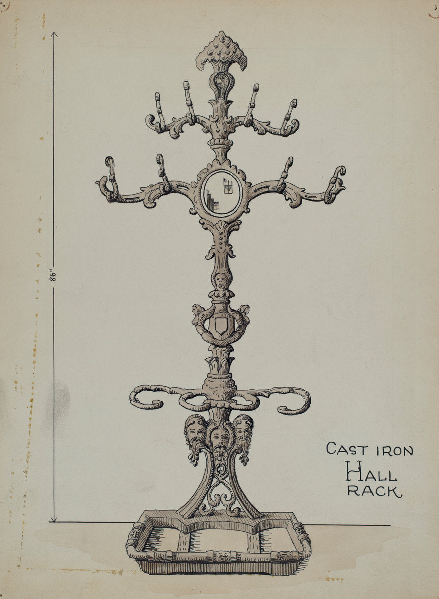 Cast Iron Hat Rack by Lucien Verbeke (American, active c. 1935), 16X12"(A3)Poster Print