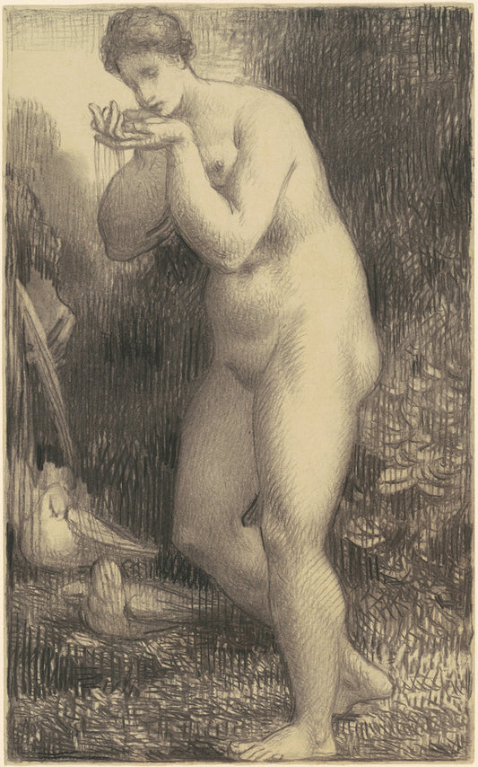Nude Drinking at a Fountain by William P. Babcock (American, 1826 - 1899), 16X12"(A3)Poster Print