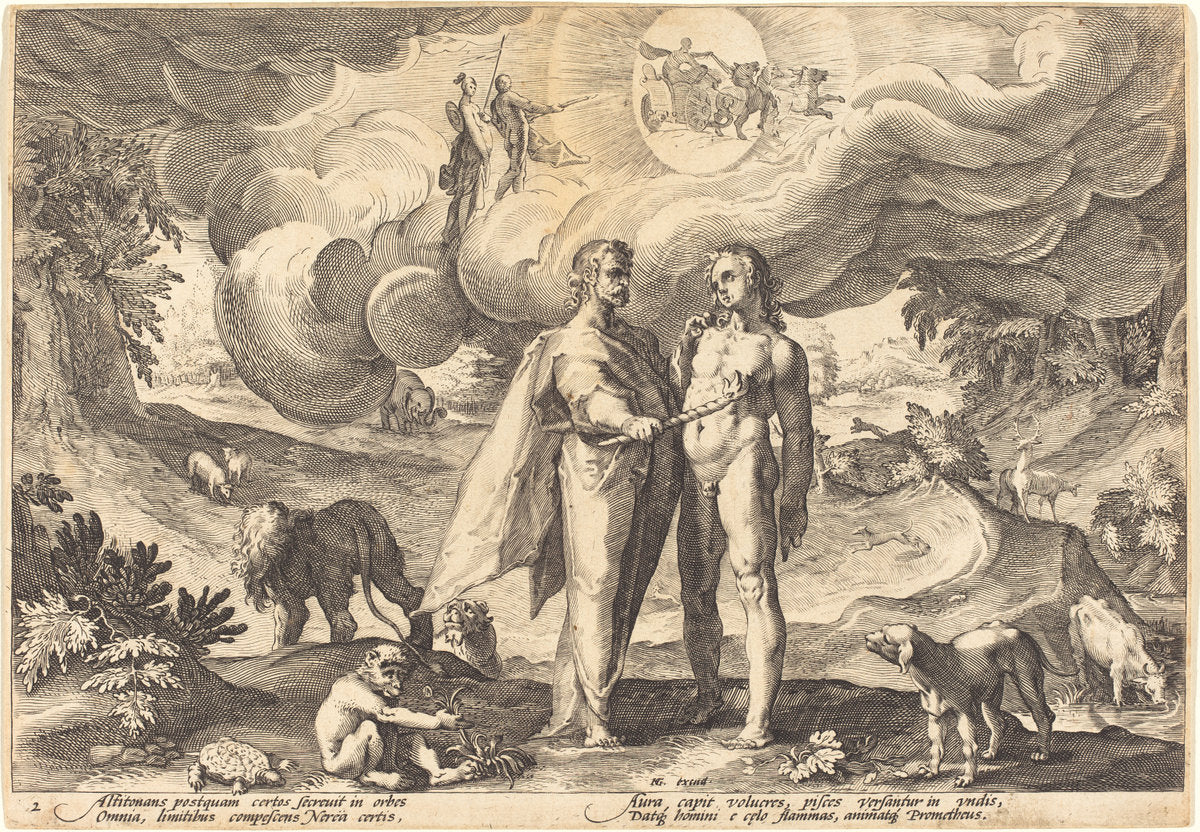Prometheus Making Man and Animating Him with Fire from Heaven by Workshop of Hendrick Goltzius, after Hendrick Goltzius (Flemish, 1574/1575 - after 1655), 16X12"(A3)Poster Print