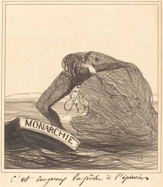 C'est dangereux, la pêche à l'épervier by Honoré Daumier (French, 1808 - 1879), 16X12"(A3)Poster Print