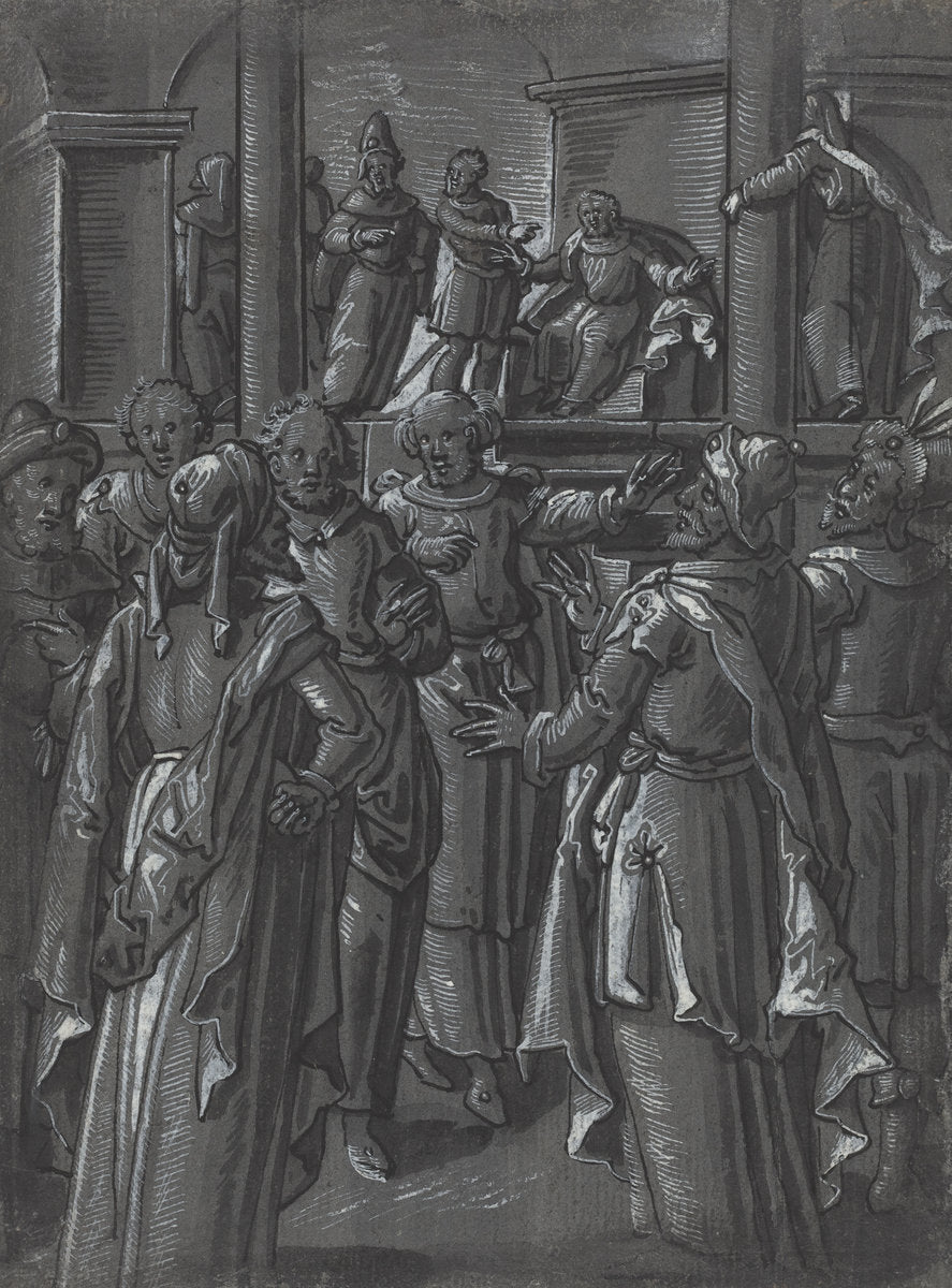 c. 1600 by German 16th Century (The High Priest before Pilate [verso]), 16X12"(A3)Poster Print
