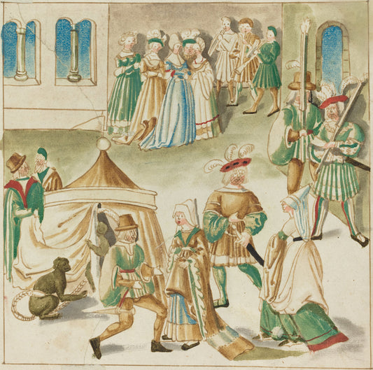 c. 1515 by German 16th Century (Court Amusements with Two Monkeys), 16X12"(A3)Poster Print