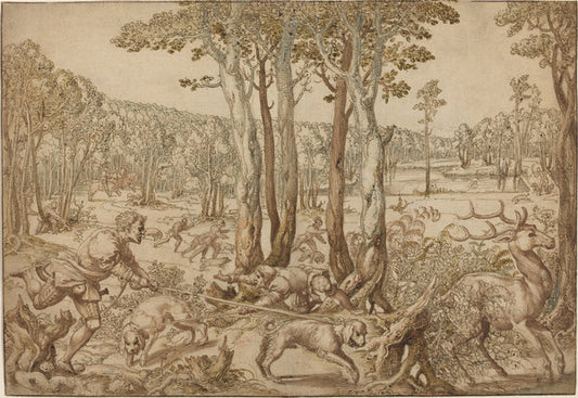 The Hunts of Maximilian: The Stag Hunt (August) by Bernard van Orley (Netherlandish, c. 1488 - 1541), 16X12"(A3)Poster Print