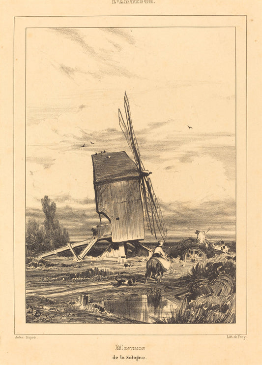 Mill of the Sologne (Moulin de la Sologne) by Jules Dupré (French, 1811 - 1889), 16X12"(A3)Poster Print