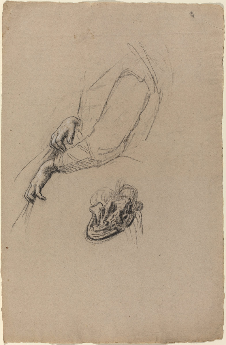 1890s by French 19th Century (Young Woman's Hands and Beribboned Hat), 16X12"(A3)Poster Print