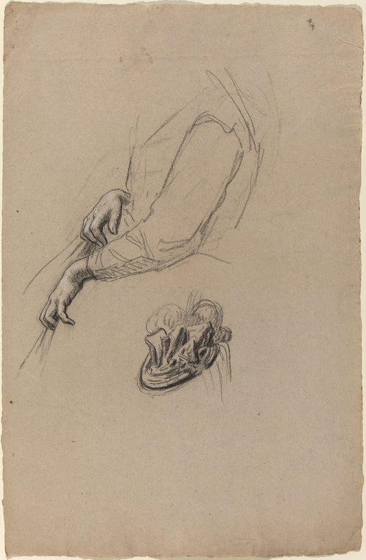 1890s by French 19th Century (Young Woman's Hands and Beribboned Hat), 16X12"(A3)Poster Print